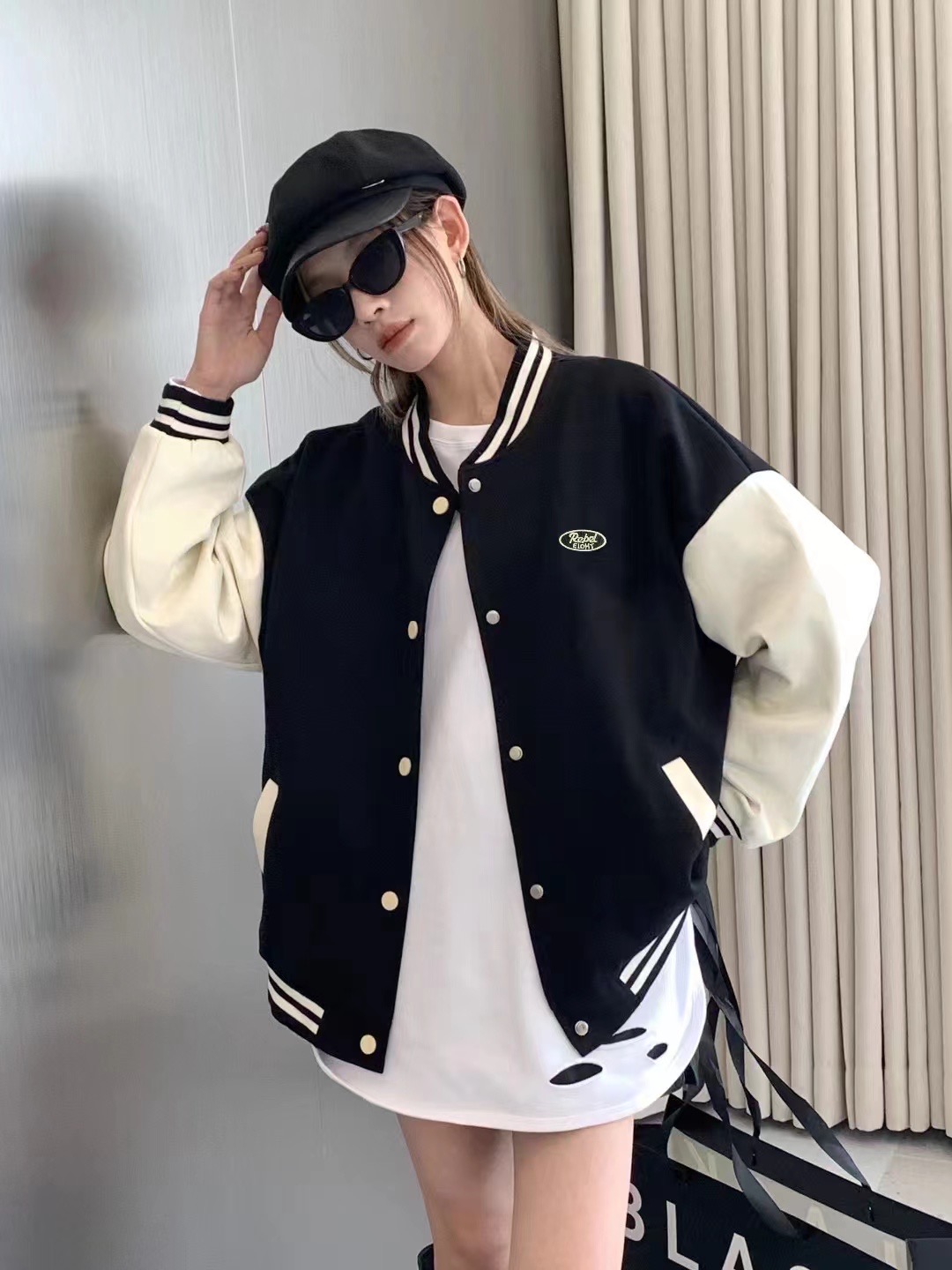 撞色棒球服外套女新款美式复古学院风休闲减龄设计感夹克
