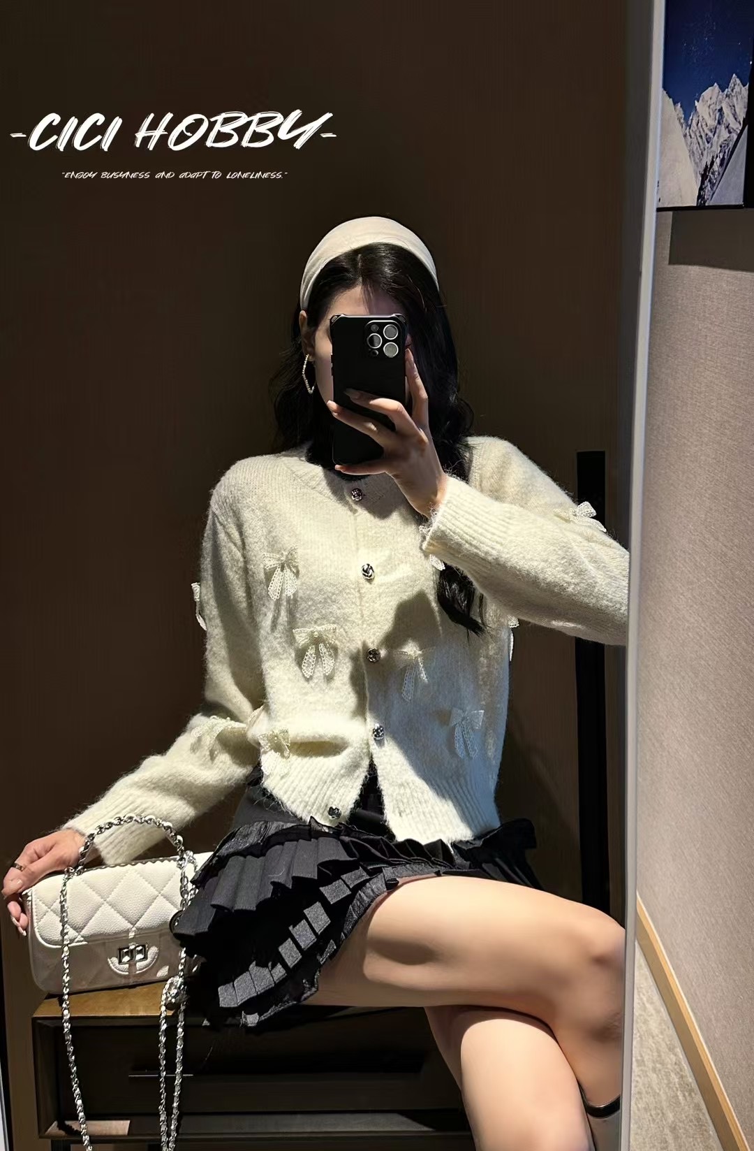 韩系甜美蝴蝶结设计针织开衫女新款外套温柔气质减龄上衣