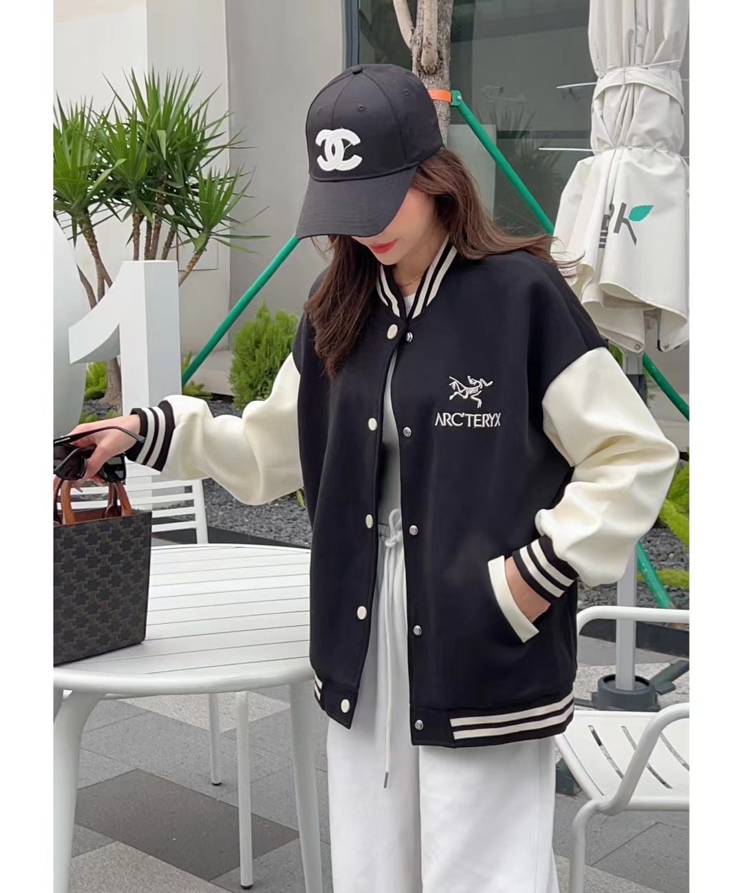 韩系拼接复古呢料棒球服夹棉外套冬新宽松显瘦设计感棉衣女潮
